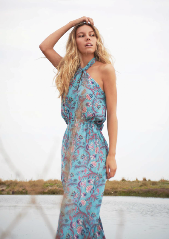 viscose and printed silk long dress